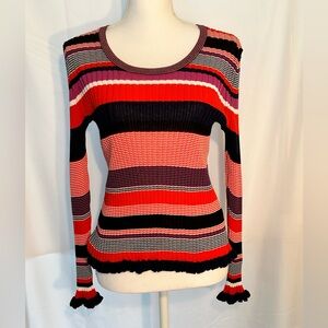 Hugo Boss Red and Black Striped Crew Neck Sweater NWT